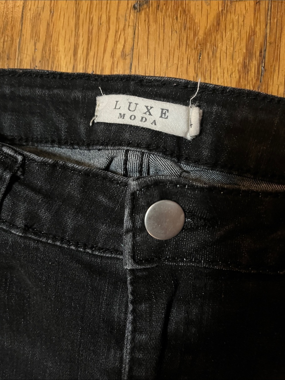 Luxe Moda Black Distressed Flare Jeans with Fringe Hem Size 4 - Picture 2 of 9